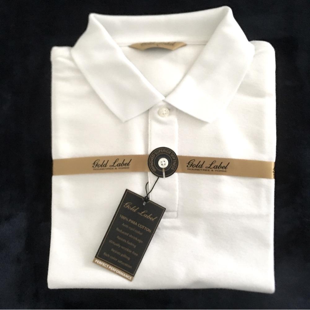 NWT Men’s Roundtree and Yorke Gold Label white polo shirt size L